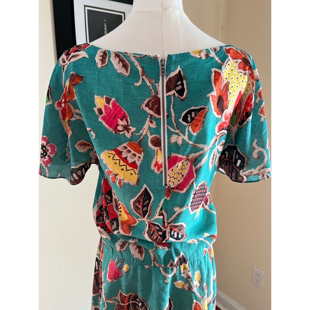 Alice Olivia Teal Floral Print Silk Dress Size‎ 4 - Picture 5 of 9